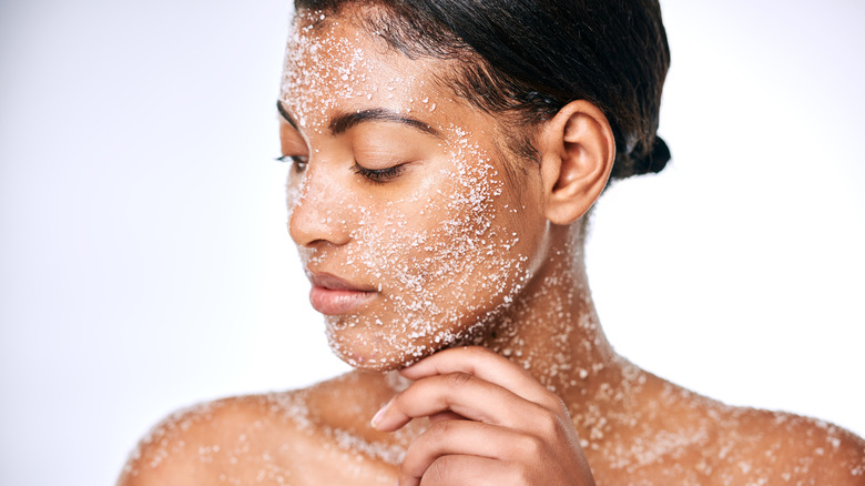Woman with exfoliated face