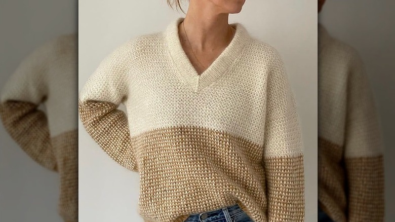 Two-toned cream sweater