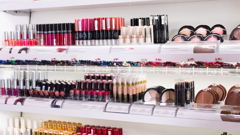 makeup products on shelf 