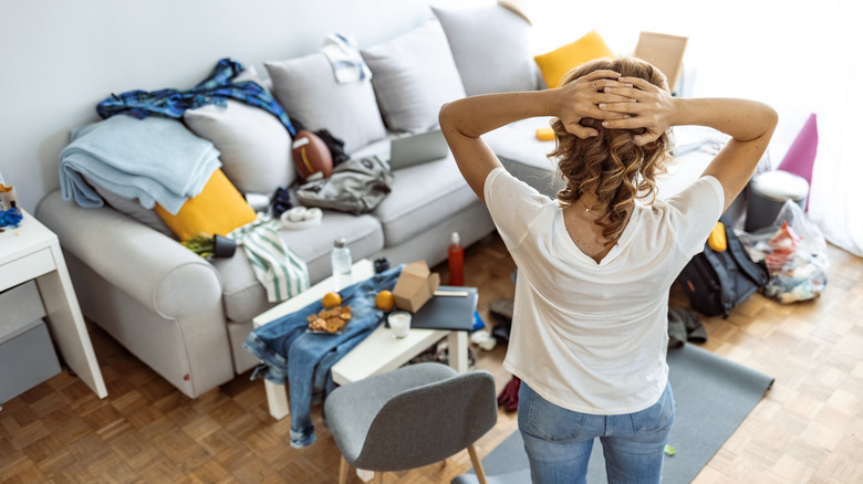 Woman stressed about household chores