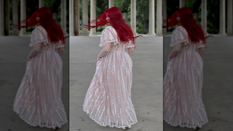 Redhead in floral dress