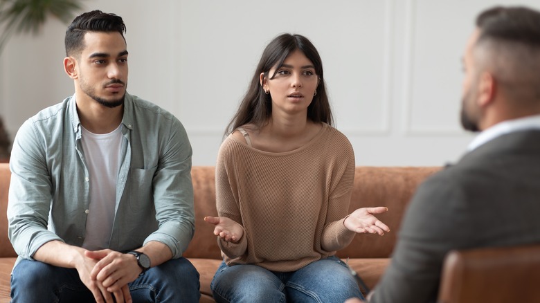 Couple talking to a therapist