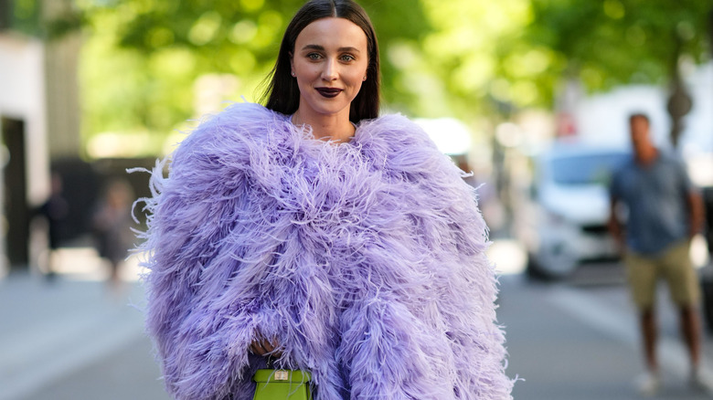 Woman oversized digital lavender coat