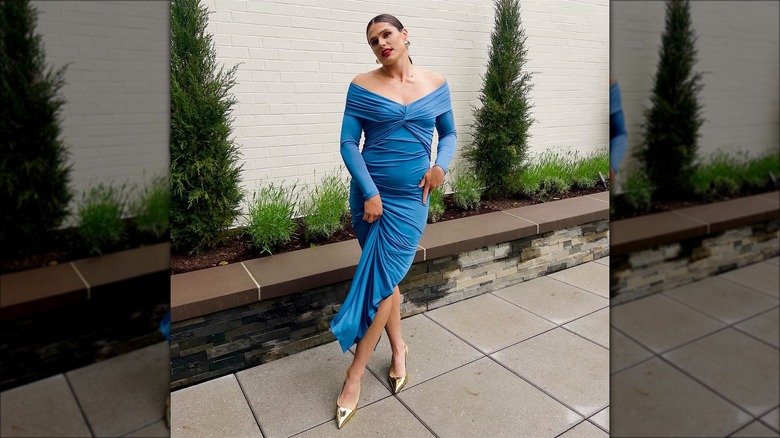 Ilona Maher in a blue dress