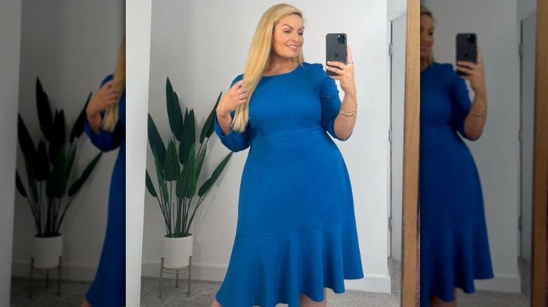 Woman in blue dress