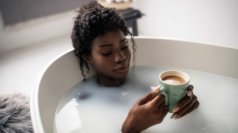 woman taking a bath