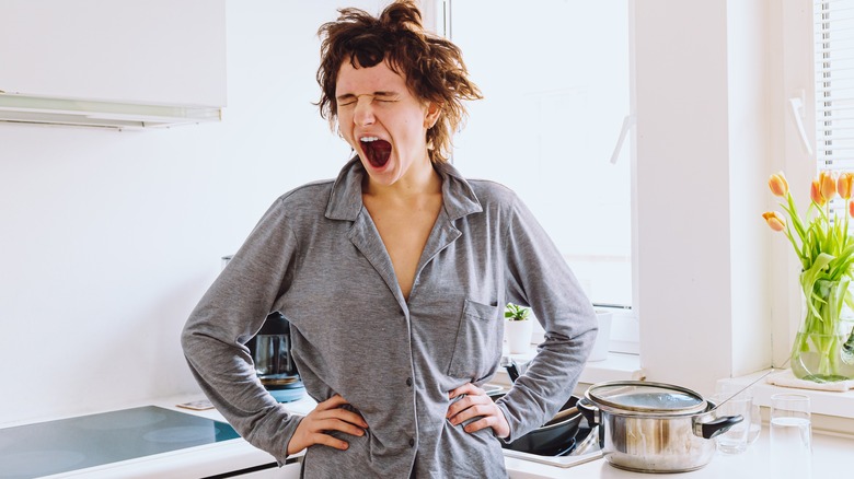 woman with bedhead in pjs