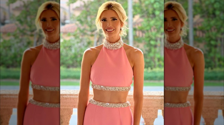 Ivanka Trump in a pink halter top and skirt