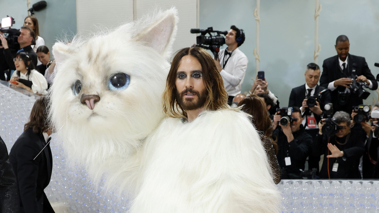 Jared Leto dressed as Lagerfeld's cat 