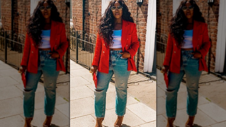 Crop top red blazer