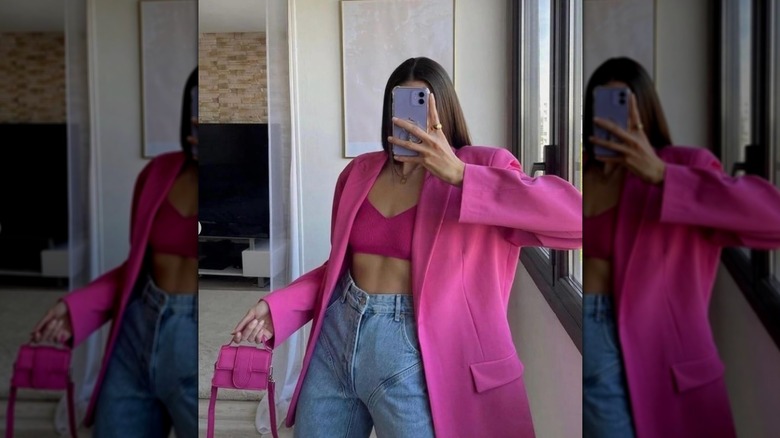 Pink bra top and blazer