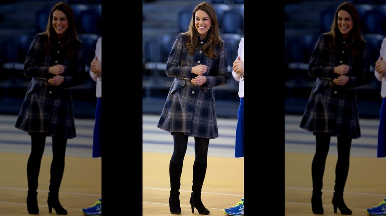 Kate Middleton wearing a checked coat
