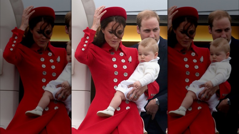 Kate Middleton in a red hat and coat