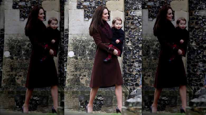 Kate Middleton in a maroon coat