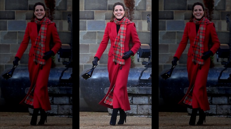 Kate Middleton wearing a checked scarf