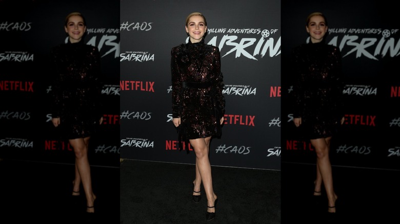 Kiernan Shipka wearing a sparkly mini dress at the 2018 premiere of "Chilling Adventures of Sabrina"