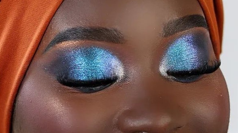 Woman wearing blue eyeshadow