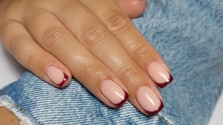 Maroon French manicure
