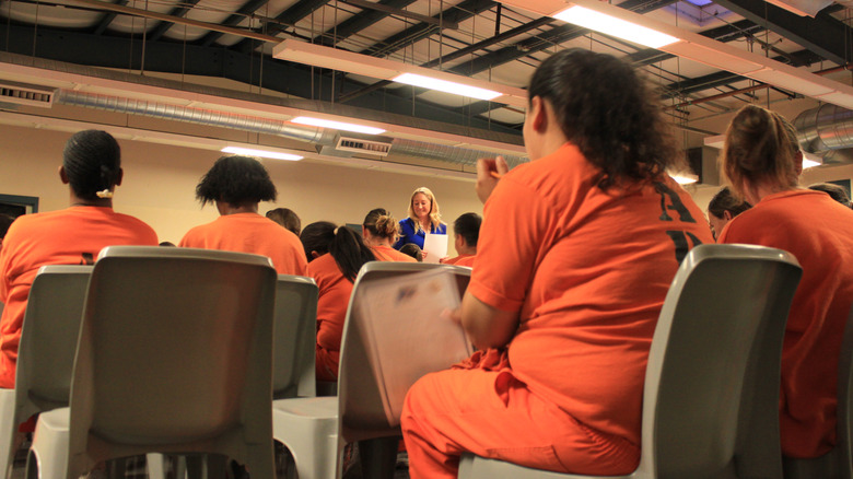 group of incarcerated women sitting