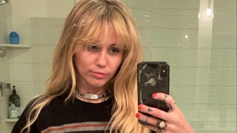 Miley Cyrus takes a selfie in her bathroom