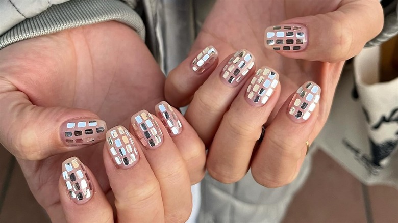 Nails with silver stickers