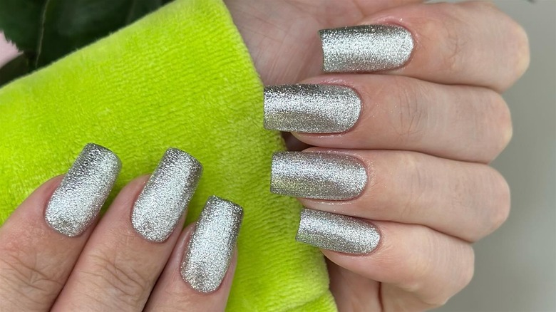 Silver glitter nails