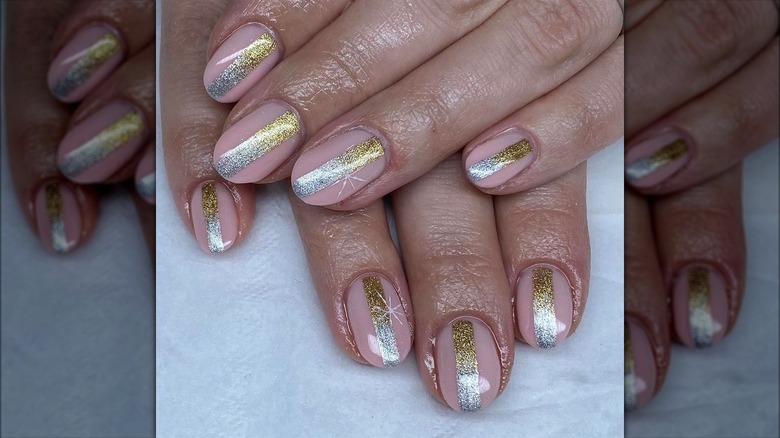 Silver and gold gradient nails
