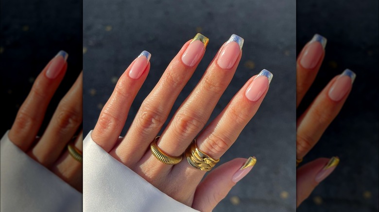 Silver and gold French manicure