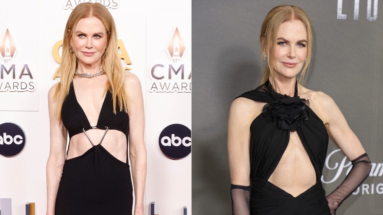 Split image of Nicole Kidman with red-toned and blonde hair worn straight