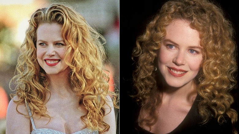 Split image of Nicole Kidman in the early 90s with red, curly hair