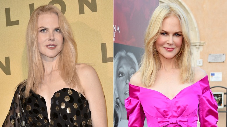 Split image of Nicole Kidman with blonde, shoulder-length hair