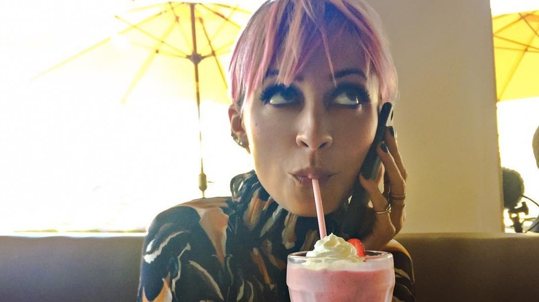 Nicole Richie with a milkshake