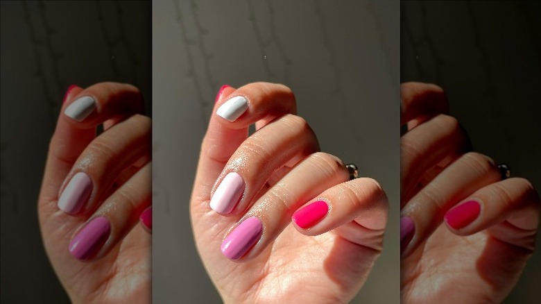 pink ombré skittle nails