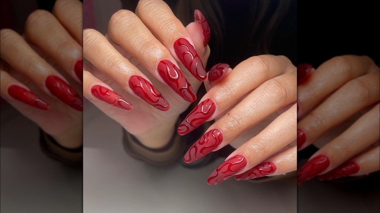 3D nail art red nails