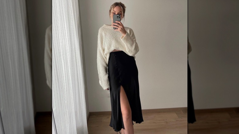 Sweater with satin skirt