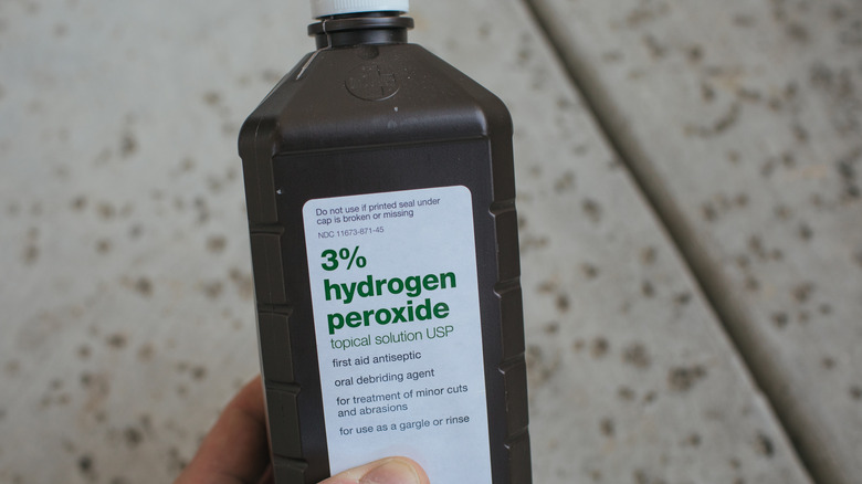 close-up of hydrogen peroxide bottle