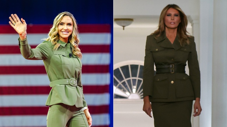 (L) Lara Trump in green (R) Melania Trump in green at different events