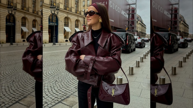 Woman in a leather-look jacket