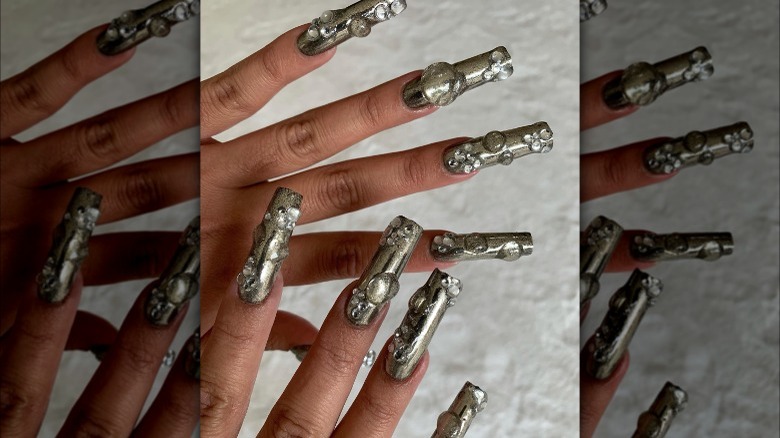 Long squared nails oyster manicure