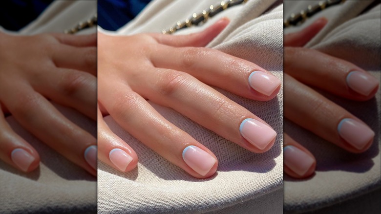 baby blue reverse french manicure