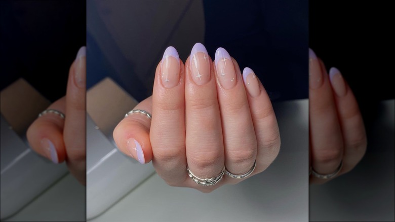 Lilac French manicure with sparkles