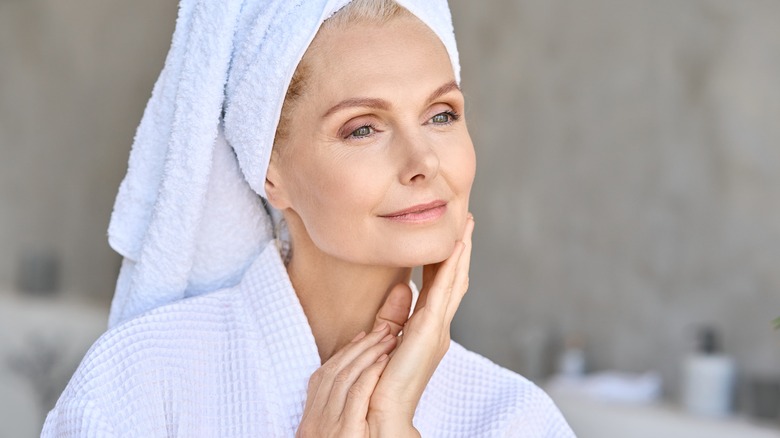 Older woman's beauty routine