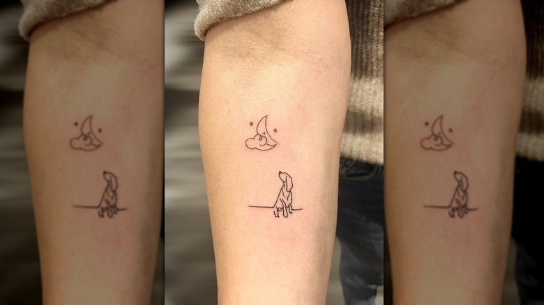 Dog and moon tattoos