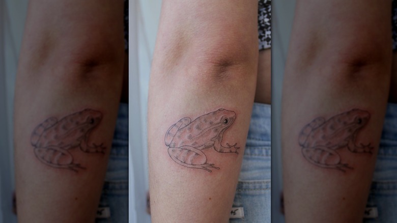 Frog fine-line tattoo