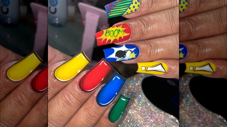 Primary color pop art manicure