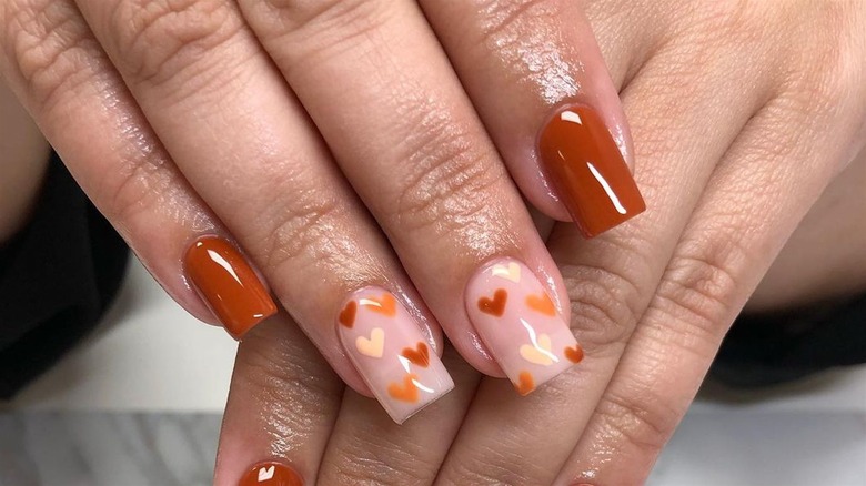 Pumpkin spice hearts nail art