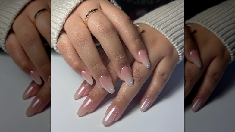 Blurred chrome French manicure