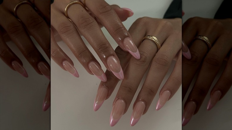 Pink chrome French manicure