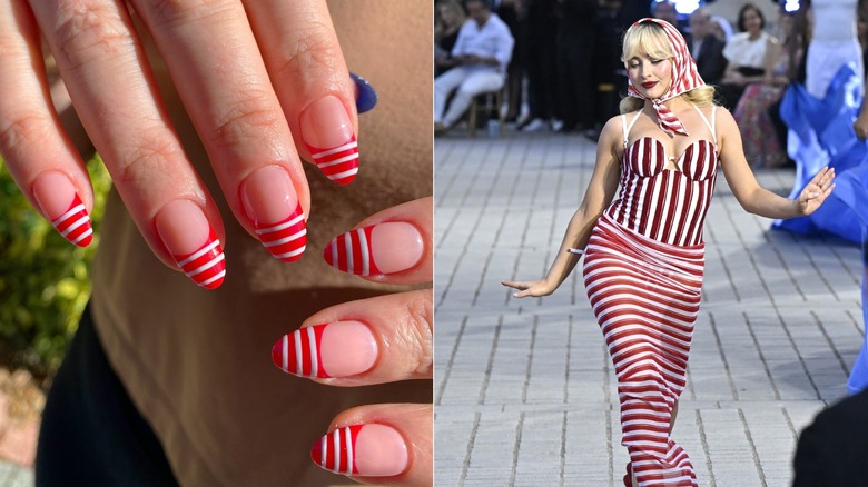 Stripy nails and Sabrina Carpenter in stripes