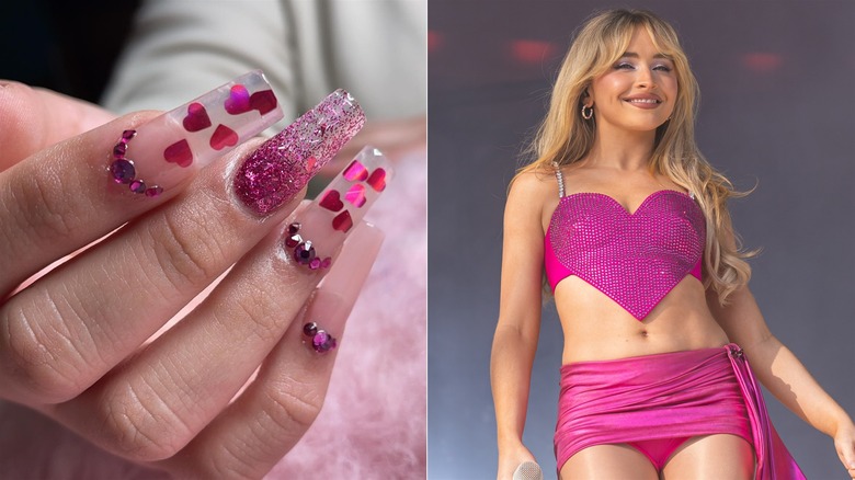 Pink nails and Sabrina Carpenter wearing pink